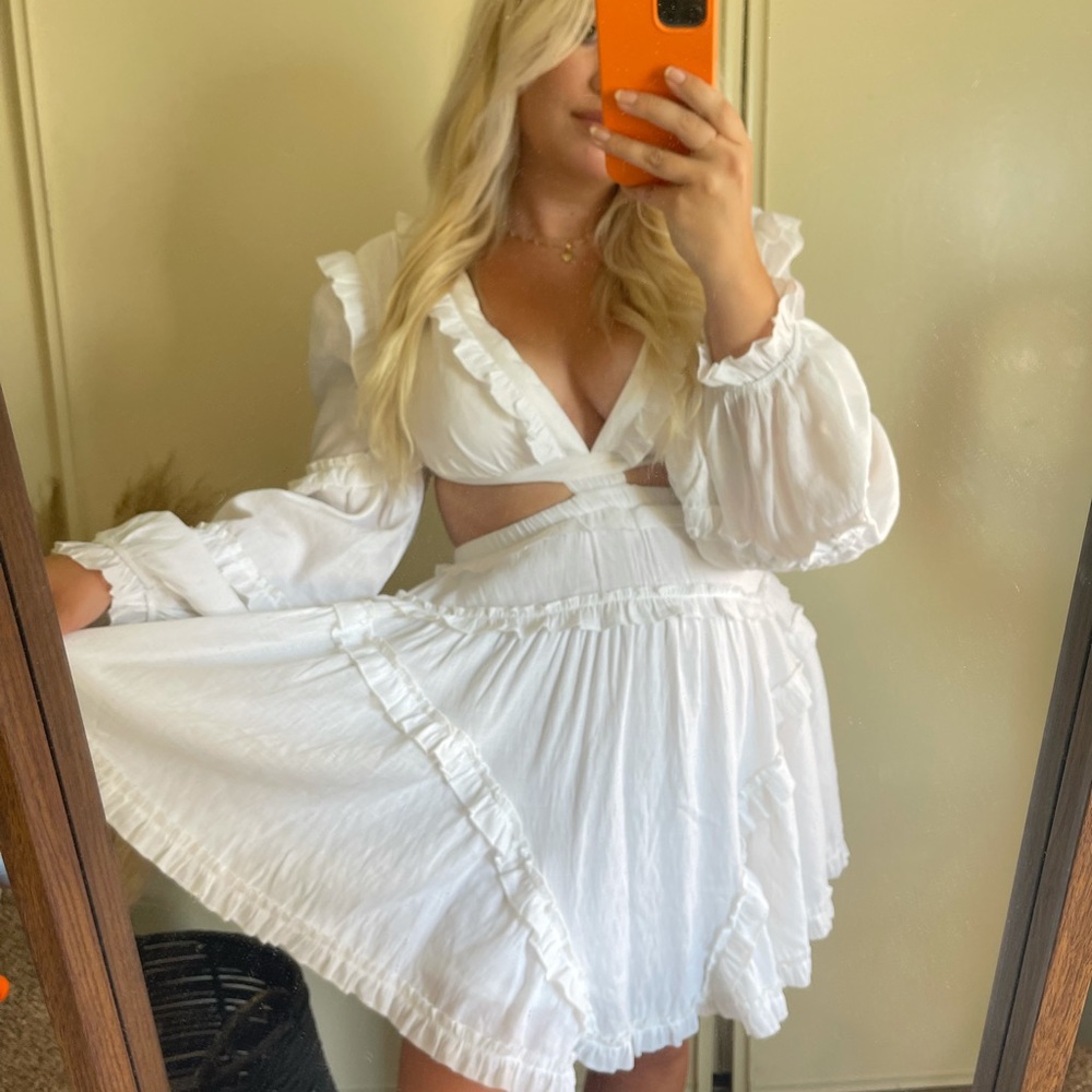 White cut out ruffle dress